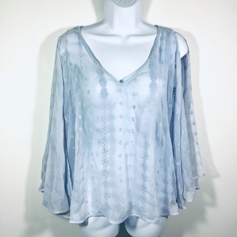 Jennifer Lopez City Lights Sheer Embroidered Blouse NWT